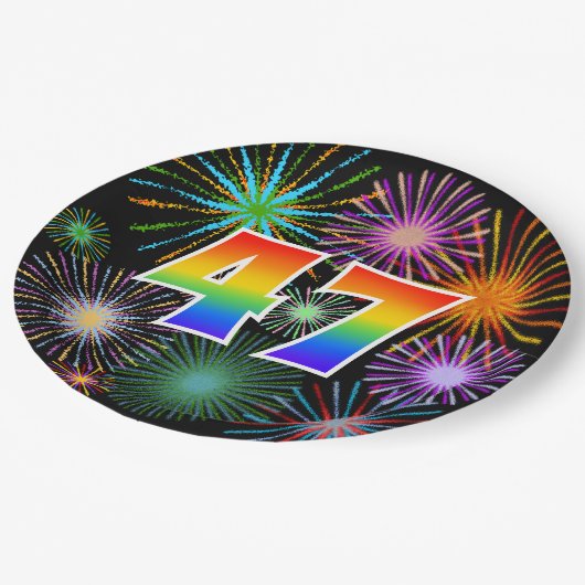 47イベント-おもしろいカラフル、はっきりした、虹47 ペーパープレート (アングル)