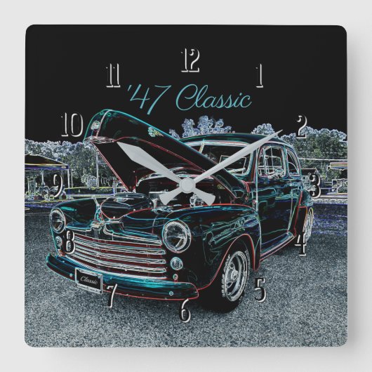 '47クラシック自動車四角時計 スクエア壁時計 (正面)
