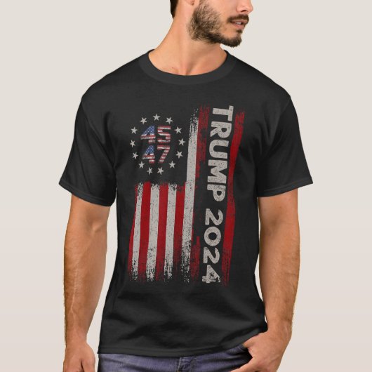 47トランプ2024米国国旗（背面） 1 Tシャツ (正面)