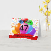 47歳のお誕生日おめでとう Feliz Cumpleanos カード (黄色い花)