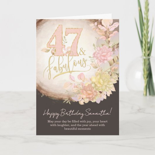47歳の華やかな誕生日お祝いフォトギフト カード (正面)