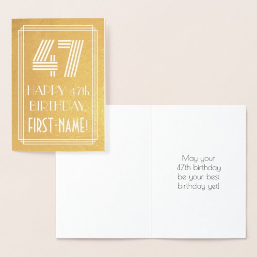 47歳の誕生日おめでとう - アールデコ調のデザイン「47」+ 名前 箔カード (ディスプレー)