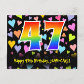47歳の誕生日おめでとう:楽しいハート柄、虹色の47 ポストカード (正面)