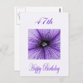 47歳の誕生日おめでとう、紫の花 ポストカード (正面/裏面)