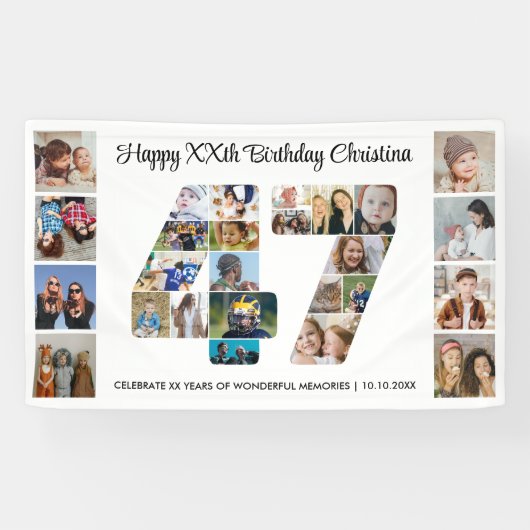 47歳の誕生日パーティーナンバー47フォトコラージュ 横断幕 (横)