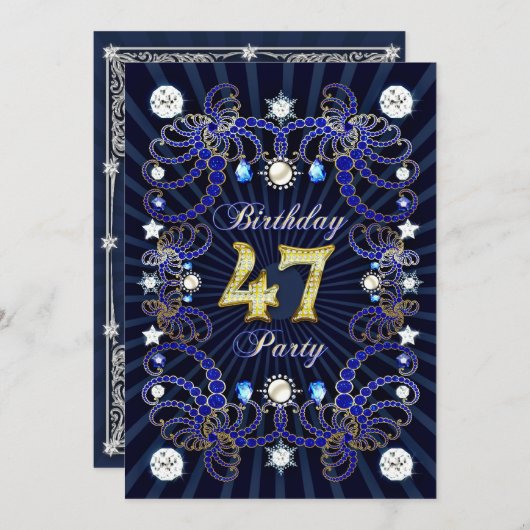 47歳の誕生日パーティー招待状と宝石の塊 招待状 (正面/裏面)