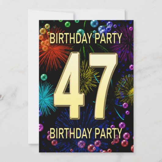 47歳の誕生日パーティー招待状 花火 バブル 招待状 (正面)