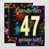47歳の誕生日パーティー招待状 花火 バブル 招待状 (正面/裏面)