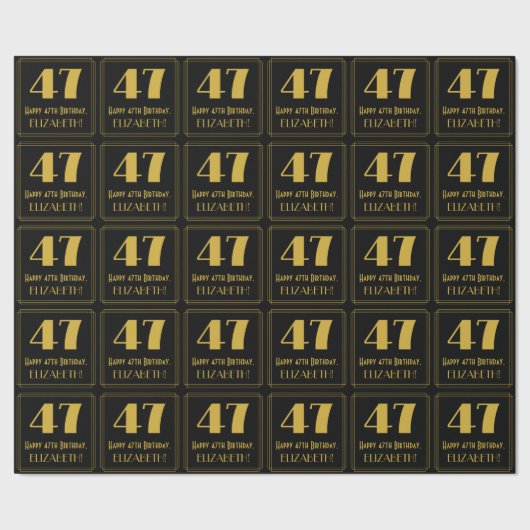 47歳の誕生日 ~ アートデコ風デザイン "47", 名前 ラッピングペーパー (シーム)