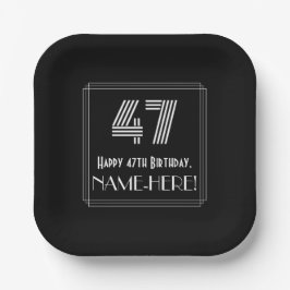 47歳の誕生日 — アールデコ風デザイン 「47」 + 名前 ペーパープレート