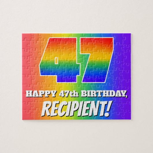 47歳の誕生日 - カラフルなレインボーパターン「47」 ジグソーパズル (横)