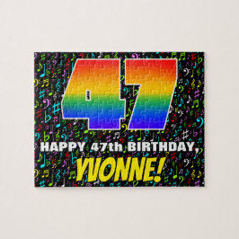 47歳の誕生日 - 楽しいカラフルな音楽記号と「47」 ジグソーパズル
