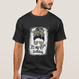 47歳Messy Bun Leopard私の47歳の誕生日 Tシャツ