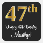 47番目の誕生日-エレガント豪華なフェイク金ゴールドルック# スクエアシール (正面)