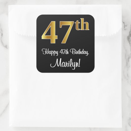 47番目の誕生日-エレガント豪華なフェイク金ゴールドルック# スクエアシール (バッグ)