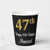 47番目の誕生日-エレガント豪華なフェイク金ゴールドルック# 紙コップ (裏面)