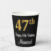 47番目の誕生日-エレガント豪華なフェイク金ゴールドルック# 紙コップ (正面)