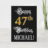 47番目の誕生日:ファンシースクリプト、フェイク金ゴールド・ルック、名前 カード (正面)
