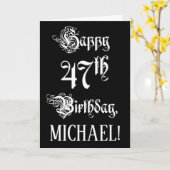 47番目の誕生日: ファンシー、スクリプエレガントト+名前をカスタムする カード (黄色い花)