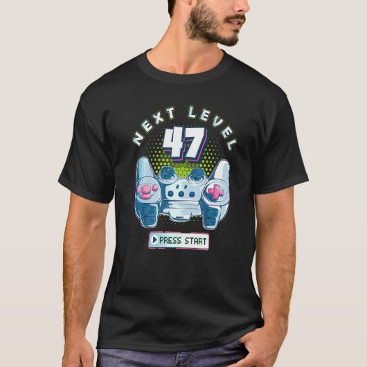 47誕生日ゲーマー次レベル47ゲーミングコントローラー Tシャツ (正面)