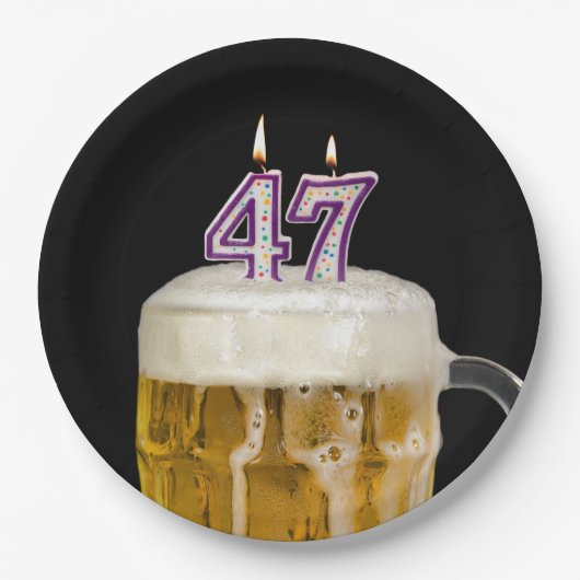 47誕生日ビールオンブラック紙プレート ペーパープレート (正面)