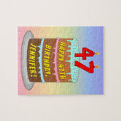 47誕生日:おもしろいケーキとキャンドル+名前をカスタムする ジグソーパズル (横)