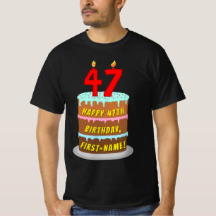 47誕生日—おもしろいケーキ&キャンドル、名前をカスタムする付き Tシャツ