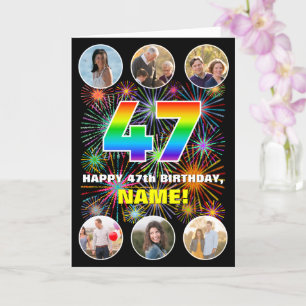 47誕生日:おもしろいレインボー#,名前をカスタムする&写真 カード