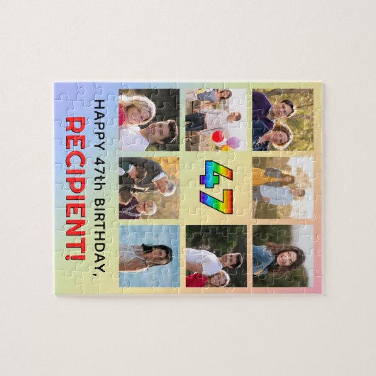 47誕生日:おもしろいレインボー#,名前をカスタムする&写真 ジグソーパズル (横)