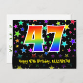 47誕生日:おもしろい星のパターン,レインボー47,名前 ポストカード (正面/裏面)