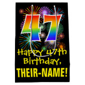 47誕生日:おもしろい花火パターン+虹47 ミディアムペーパーバッグ (裏面)