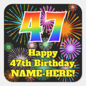 47誕生日:おもしろい花火ルック、虹# 47 スクエアシール (正面)