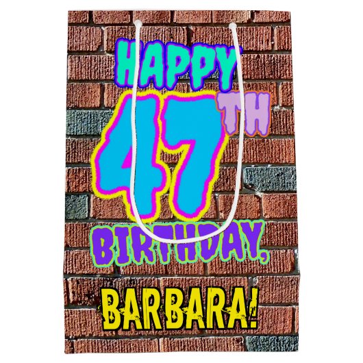 47誕生日:おもしろい、アーバングラフィティインスパイアルック ミディアムペーパーバッグ (裏面)