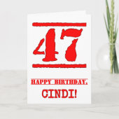 47誕生日:おもしろい、赤ゴムスタンプルックインスパイアス カード (正面)