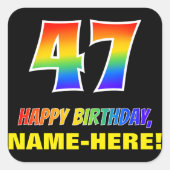47誕生日:はっきりした,おもしろい,シンプル虹, 47 スクエアシール (正面)