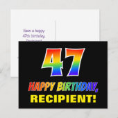 47誕生日:はっきりした,おもしろい,シンプル虹, 47 ポストカード (正面/裏面)