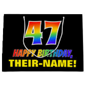 47誕生日:はっきりした,おもしろい,シンプル虹, 47 ラージペーパーバッグ (正面)
