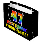 47誕生日:はっきりした,おもしろい,シンプル虹, 47 ラージペーパーバッグ (裏面アングル)