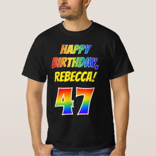 47誕生日— はっきりした、おもしろい、レインボー47、名前をカスタムする Tシャツ
