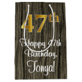 47誕生日:エレガントフェイク金ゴールドルック#,フェイク Wood ミディアムペーパーバッグ (正面)