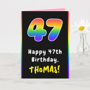 47誕生日:カラフルレインボー# 47、名前をカスタムする カード