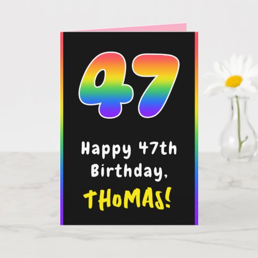 47誕生日:カラフルレインボー# 47、名前をカスタムする カード (小さな植物)