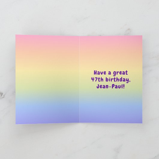 47誕生日:カラフルレインボー# 47、名前をカスタムする カード (内部)