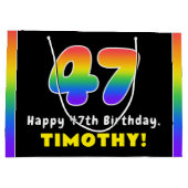 47誕生日:カラフルレインボー# 47、名前をカスタムする ラージペーパーバッグ (裏面)