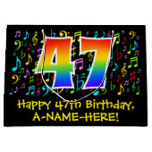 47誕生日-カラフル音楽シンボルRainbow 47 ラージペーパーバッグ (正面)