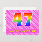 47誕生日:ピンクストライプハート、レインボー47 ポストカード (正面/裏面)