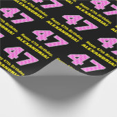 47誕生日:ピンクストライプ色のハートと"47" +名前 ラッピングペーパー (角)