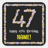 47誕生日:フローラ花数名前をカスタムする スクエアシール (正面)