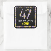 47誕生日:フローラ花数名前をカスタムする スクエアシール (バッグ)