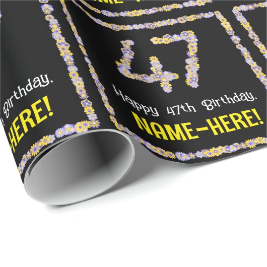 47誕生日:フローラ花数名前をカスタムする ラッピングペーパー (ロールコーナー)